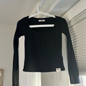 Fitted ribbed cotton long sleeve top by Glowny